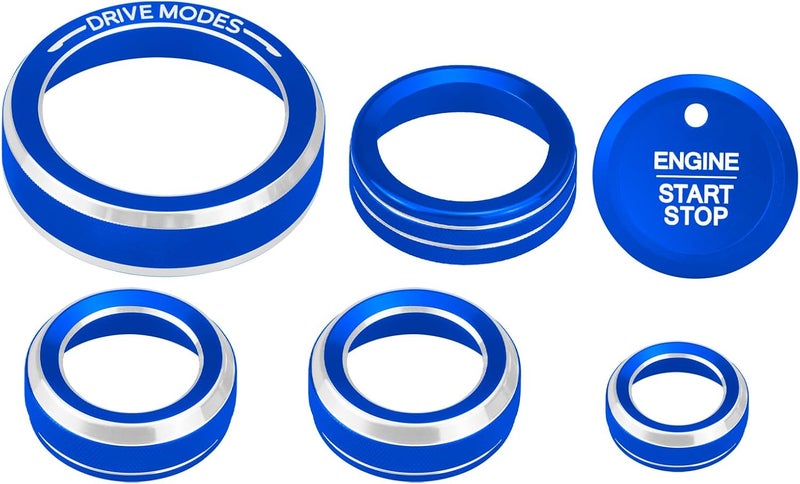 HDUFC for Ford 2024 2025 Ranger, air Conditioning, Volume Control, Push-Button Start, 4WD and Headlight switches, 7 Pieces of Aluminum Alloy knob Cover Decoration (Blue) - Image 2